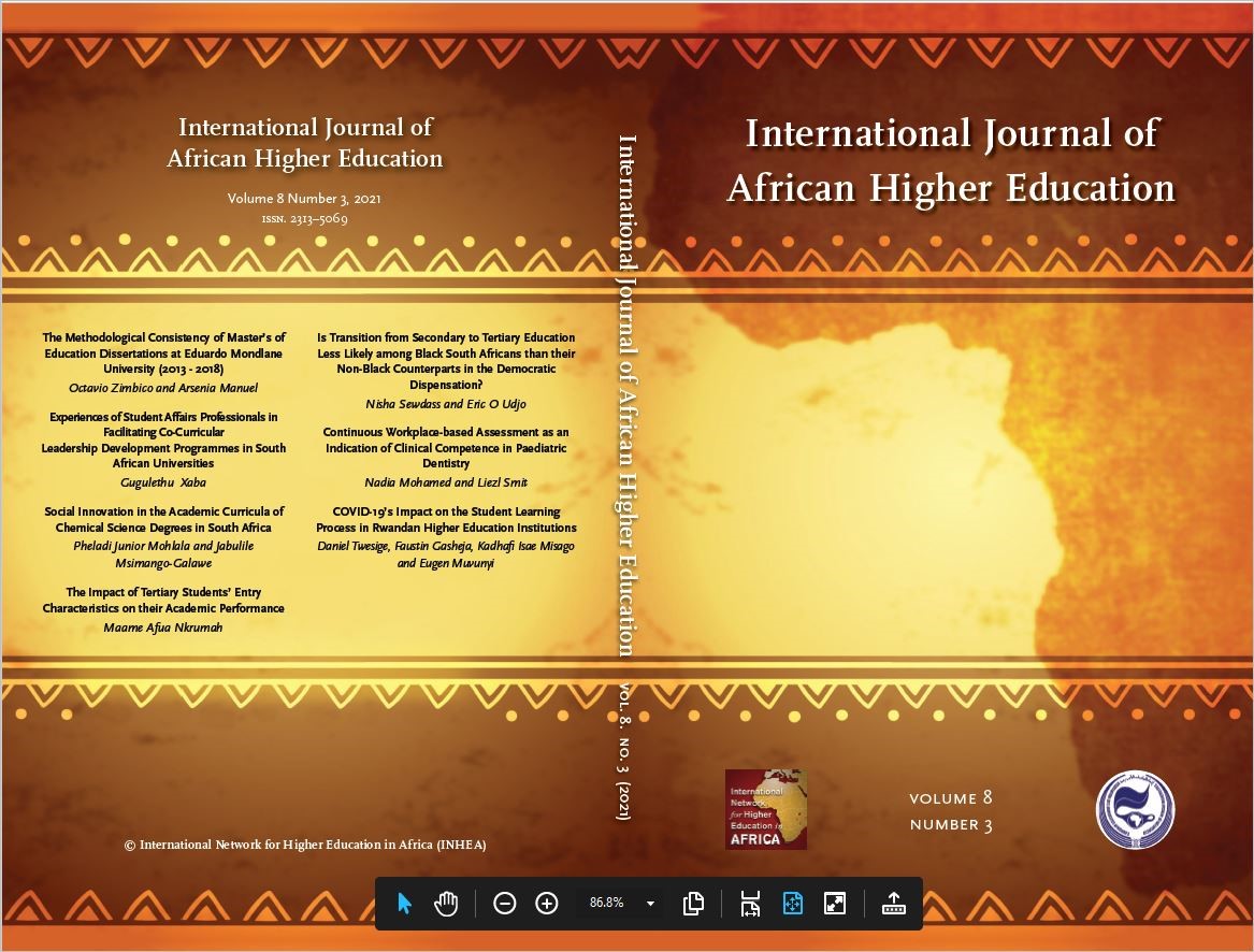 					View Vol. 8 No. 3 (2021): International Journal of African Higher Education, Volume 8, Number 3, 2021 - Regular Issue
				