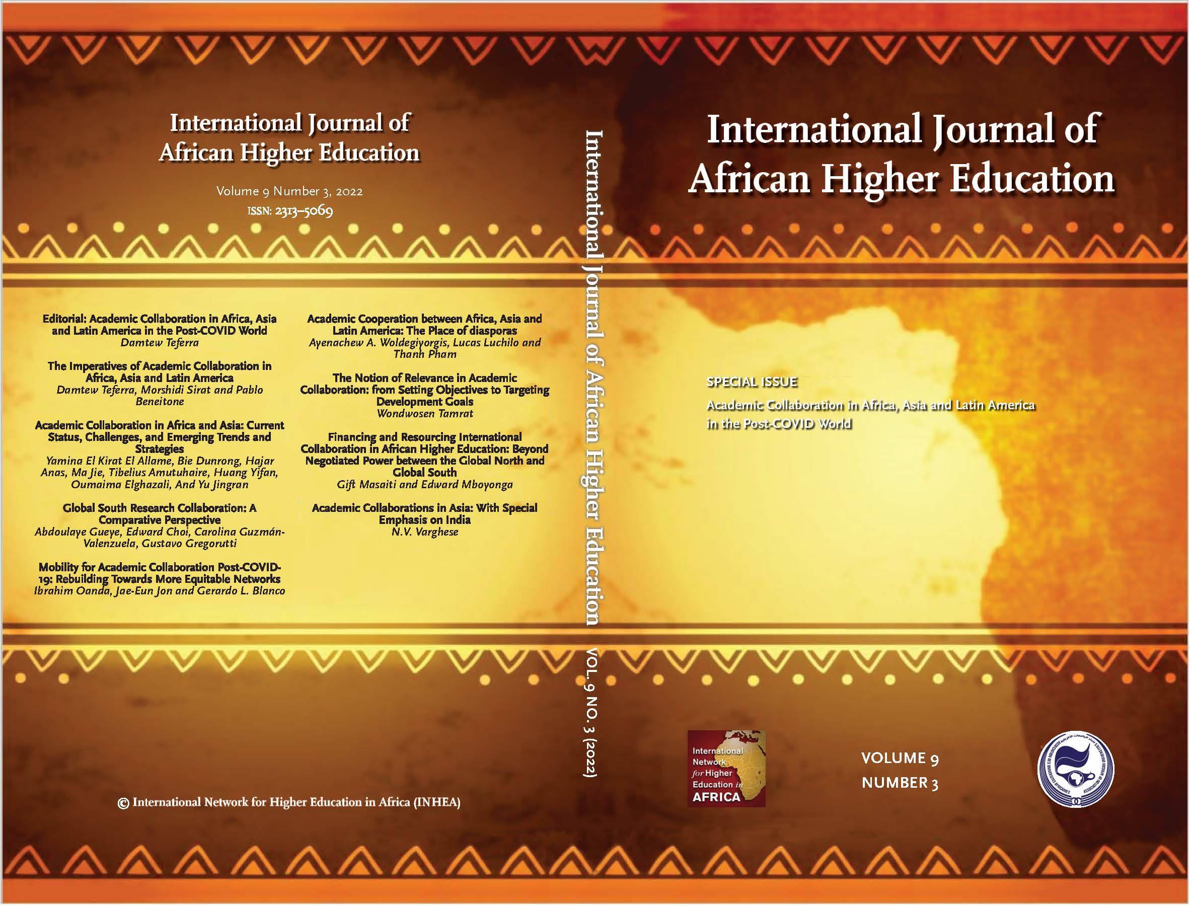 					View Vol. 9 No. 3 (2022): IJAHE Special Issue: Academic Collaboration in Africa, Asia and Latin America in the Post-COVID World
				