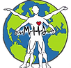A silhouette of healthy bodies standing in front of a cartoon globe and the letters "MHJ" readily apparent front and center